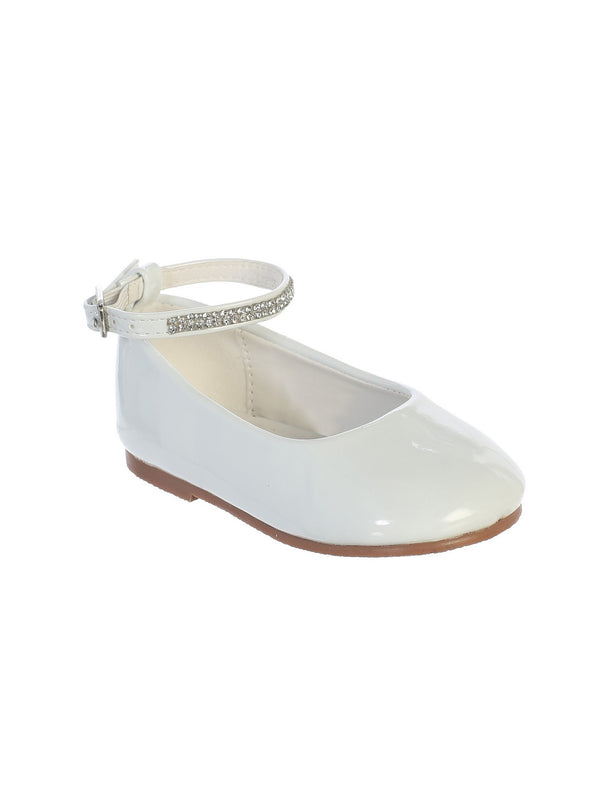 Girls White Patent Rhinestone Encrusted Ankle Strap Flats 9 Toddler-5 Kids - SophiasStyle.com