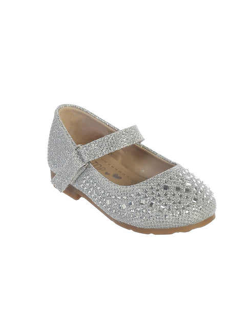 Little Girls Silver Sparkling Rhinestone Metallic Mary Jane Shoes 5-8 Toddler - SophiasStyle.com
