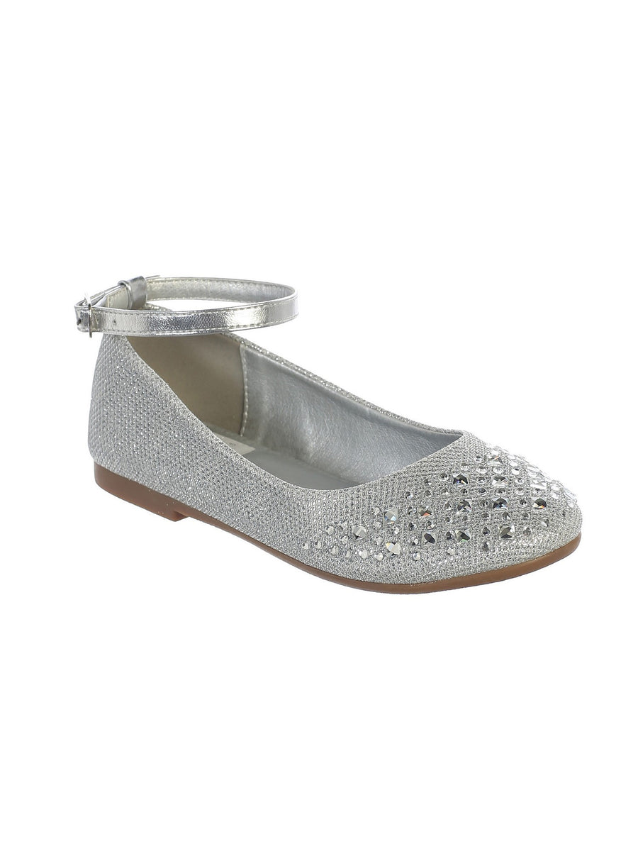 Girls Silver Sparkle Rhinestone Ankle Strap Dress Shoes 9 Toddler-5 Kids 12 Kids