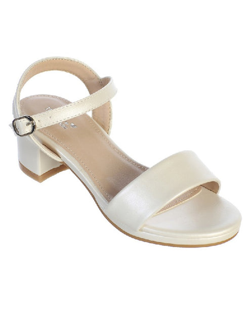 Big Girls Ivory Block Heel Buckle Closure Sandals 11-5 Kids - SophiasStyle.com