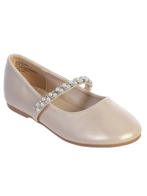 Girls Multi Color Rhinestone Pearl Strap Ballet Flats 11-8 Kids - SophiasStyle.com