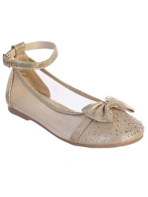 Girls Multi Color Mesh Rhinestone Bow Ballet Flats 9 Toddler - 5 Kids - SophiasStyle.com