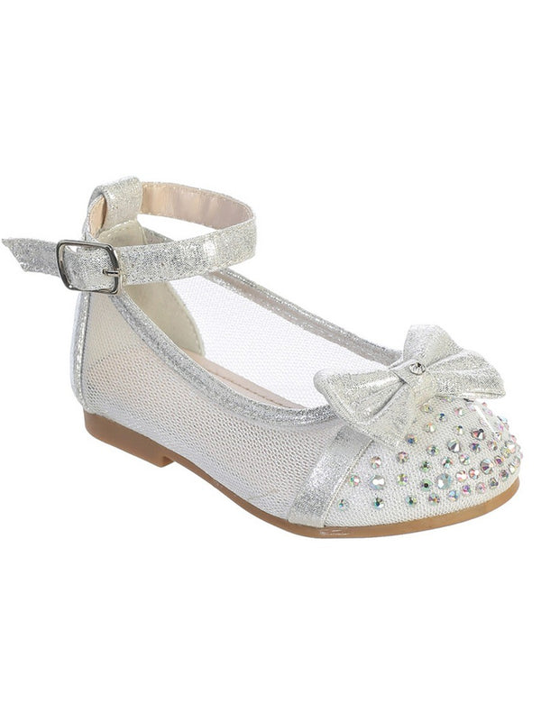 Girls Multi Color Mesh Rhinestone Bow Ballet Flats 5-8 Toddler - SophiasStyle.com
