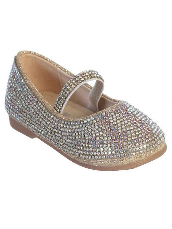 Girls Multi Color Rhinestone Elastic Strap Mary Jane Dress Shoes 5-8 Toddler - SophiasStyle.com