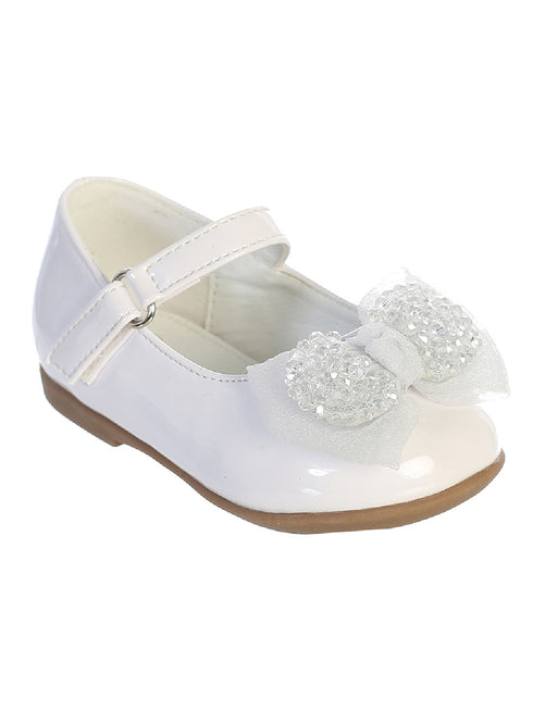 Tip Top Kids Girls White Crystal Bow Mary Jane Dress Shoes 1 Baby-8 Toddler - SophiasStyle.com