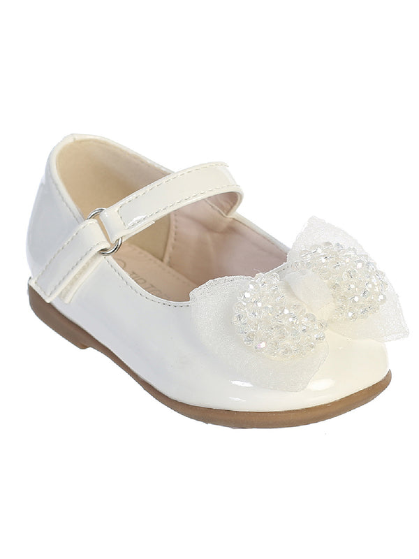 Tip Top Kids Girls Ivory Crystal Bow Mary Jane Dress Shoes 1 Baby-8 Toddler - SophiasStyle.com