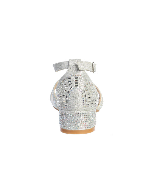 Tip Top Kids Girls Silver Rhinestone Heel T Strap Dress Sandals 9 Toddler-5 Kids - SophiasStyle.com