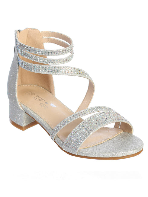 Tip Top Kids Girls Silver Rhinestone Closed Heel Strappy Sandal 9 Toddler-5 Kids - SophiasStyle.com