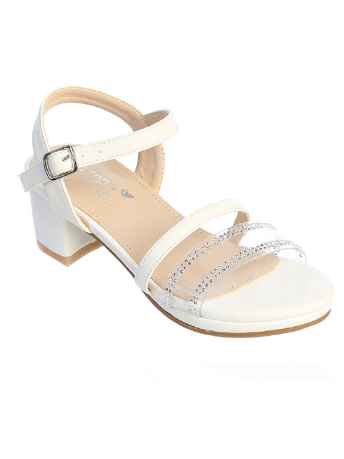 Tip Top Kids Girls White Low Platform Rhinestone Strap Sandals 9 Toddler-5 Kids - SophiasStyle.com