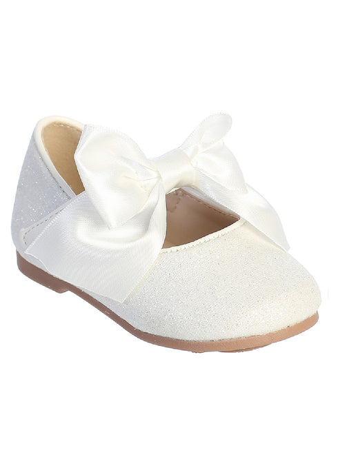 Tip Top Kids Girls White Glitter Satin Bow Mary Jane Shoes 1 Baby-8 Toddler - SophiasStyle.com