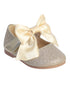 Tip Top Kids Girls Gold Glitter Satin Bow Mary Jane Shoes 1 Baby-8 Toddler - SophiasStyle.com