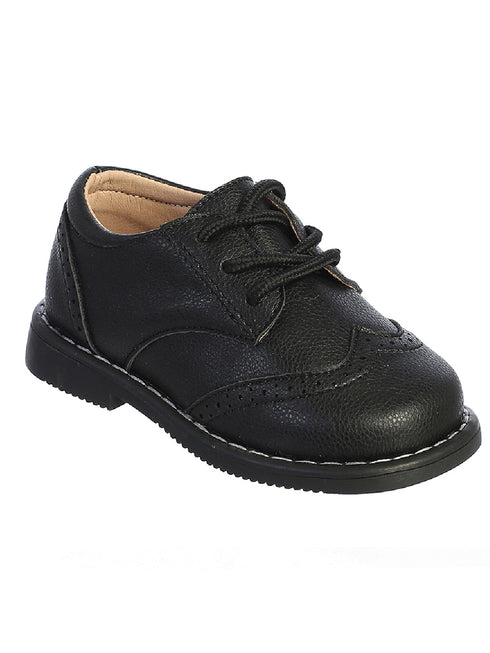 Tip Top Kids Boys Black Matte Wing Tip Dress Shoes 1 Baby-8 Toddler - SophiasStyle.com
