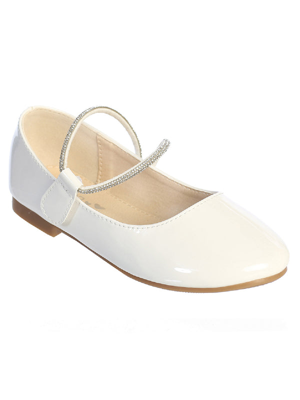 Tip Top Kids Girl Ivory Patent Rhinestone Strap Mary Jane Flats 9 Toddler-5 Kids - SophiasStyle.com