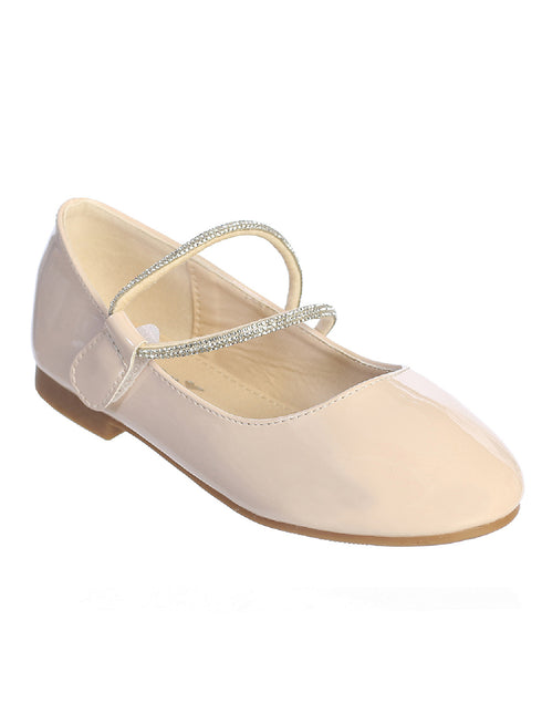Tip Top Kids Girls Blush Patent Rhinestone Strap Mary Jane Flats 6-8 Toddler - SophiasStyle.com
