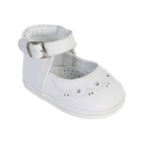 Girls White Stitch Scallop Detail Ankle Strap Baptism Dress Shoes 1-4 Baby - SophiasStyle.com