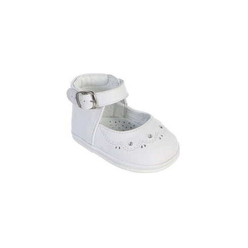 Girls White Stitch Scallop Detail Ankle Strap Baptism Dress Shoes 1-4 Baby - SophiasStyle.com