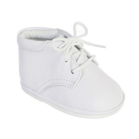 Boys White Lace-Up Closure Leather Christening Bootie Shoes 3 Baby - SophiasStyle.com
