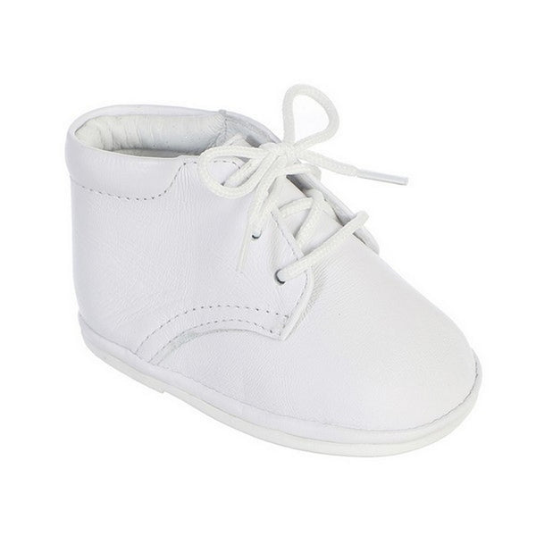 Boys White Lace-Up Closure Leather Christening Bootie Shoes 3 Baby - SophiasStyle.com