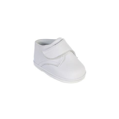 Boys White Hook And Loop Leather Christening Shoes 1 Baby-5 Toddler - SophiasStyle.com