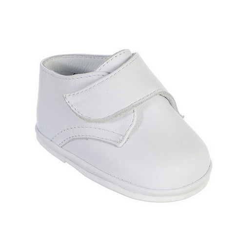 Boys White Hook And Loop Leather Christening Dress Shoes 4 Baby - SophiasStyle.com
