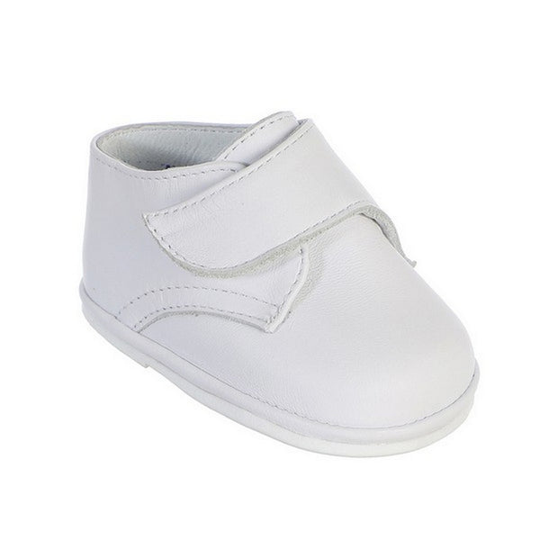 Boys White Hook And Loop Leather Christening Dress Shoes 4 Baby - SophiasStyle.com