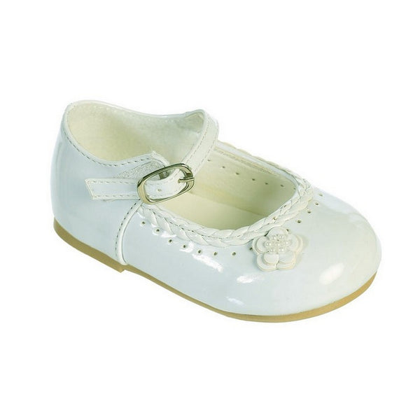 Girls Ivory Braided Edging Flower Patent Leather Mary Jane Shoes 3 Baby - SophiasStyle.com