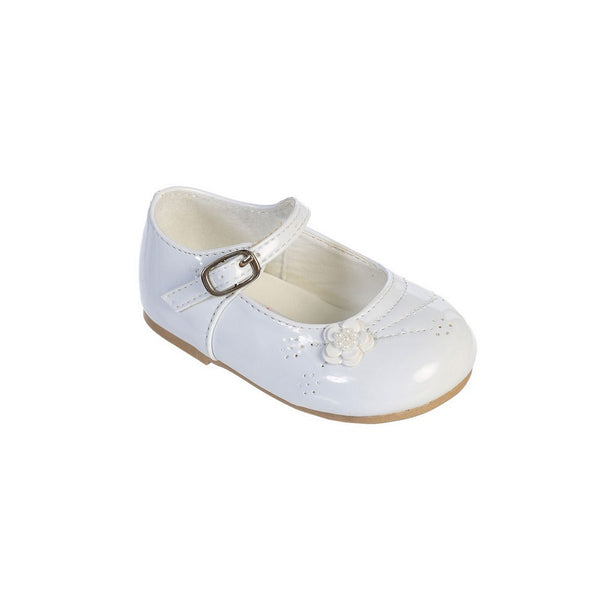 Girls White Flower Applique Patent Leather Mary Jane Dress Shoes 1-4 Baby - SophiasStyle.com