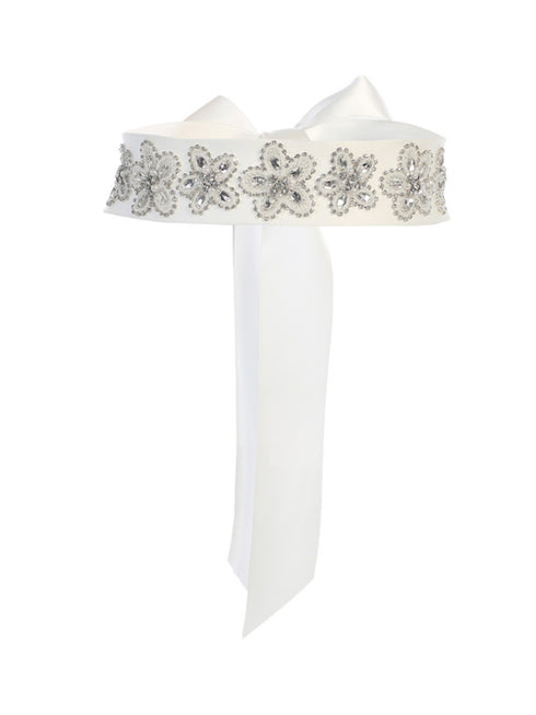 Tip Top Kids Girls Multi Color Floral Rhinestone Satin Special Occasion Belt - SophiasStyle.com