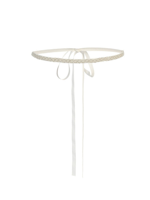 Tip Top Kids Girls Ivory Grosgrain Ribbon Beaded Special Occasion Skinny Belt - SophiasStyle.com