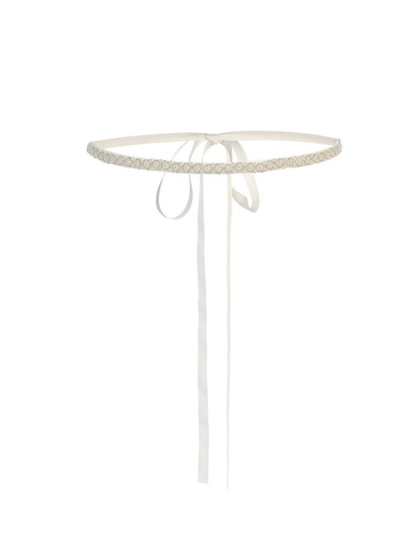 Tip Top Kids Girls Ivory Grosgrain Ribbon Beaded Special Occasion Skinny Belt - SophiasStyle.com
