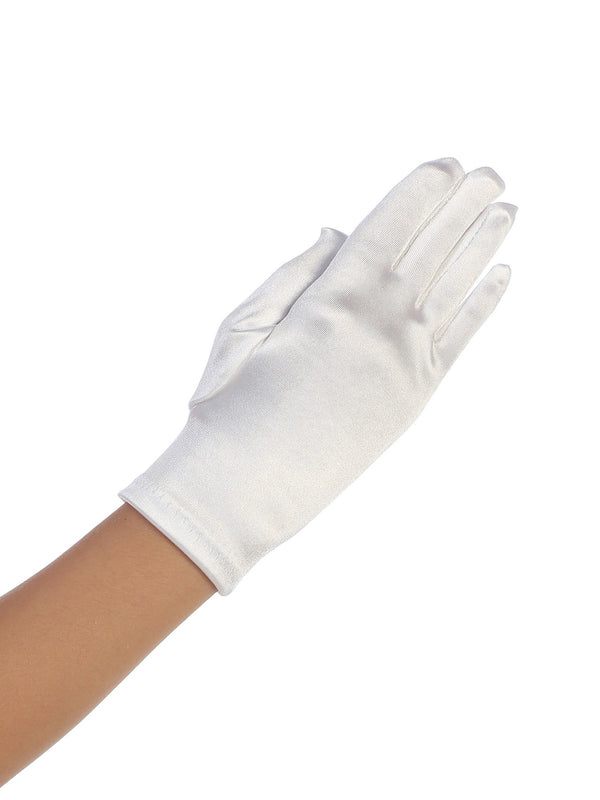 Girls White Wrist Length Satin Special Occasion Communion Gloves 0-14 - SophiasStyle.com