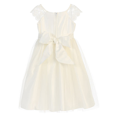 Sweet Kids Little Girls Off White Lace Sleeve Satin Flower Girl Dress 2T-6 - SophiasStyle.com