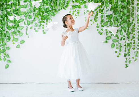 Sweet Kids Little Girls Off White Lace Sleeve Satin Flower Girl Dress 2T-6 - SophiasStyle.com