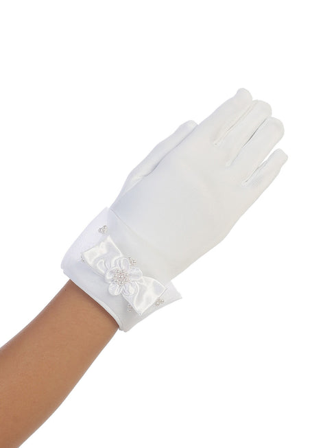 Girls White Wrist Length Satin Organza Cuff Special Occasion Gloves 0-14 - SophiasStyle.com