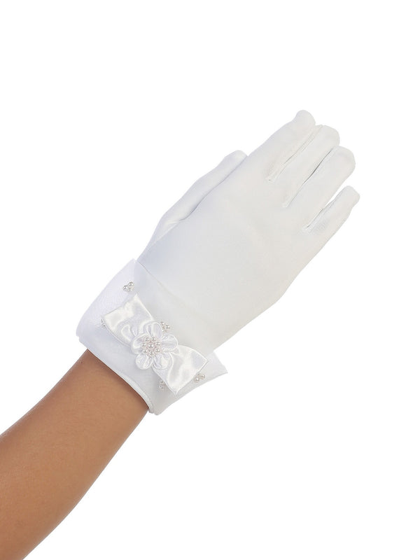 Girls White Wrist Length Satin Organza Cuff Special Occasion Gloves 0-14 - SophiasStyle.com