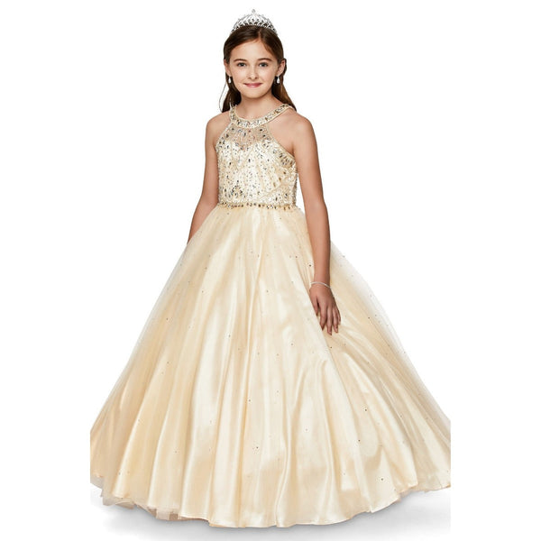 Girls Dazzling Halter Beaded Tulle Special Occasion Dress 4-16 - SophiasStyle.com