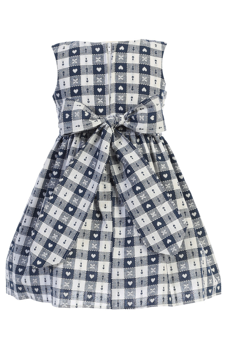 Swea Pea & Lilli Baby Girls Navy Cotton Dobby Check Lace Easter Dress 6-12M