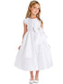 Sweet Kids Girls White Satin Cascading Ribbon Accent Communion Dress 6-16 - SophiasStyle.com