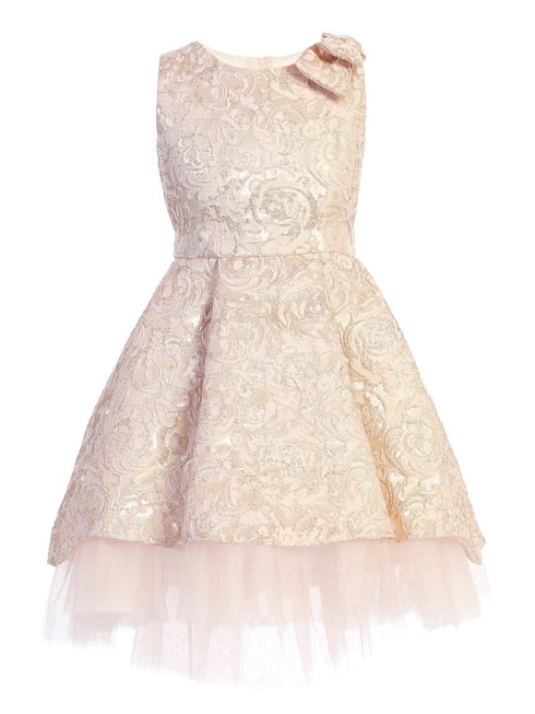 Sweet Kids Girls Floral Brocade Tulle Underlay Bow Christmas Dress 2T-12 - SophiasStyle.com