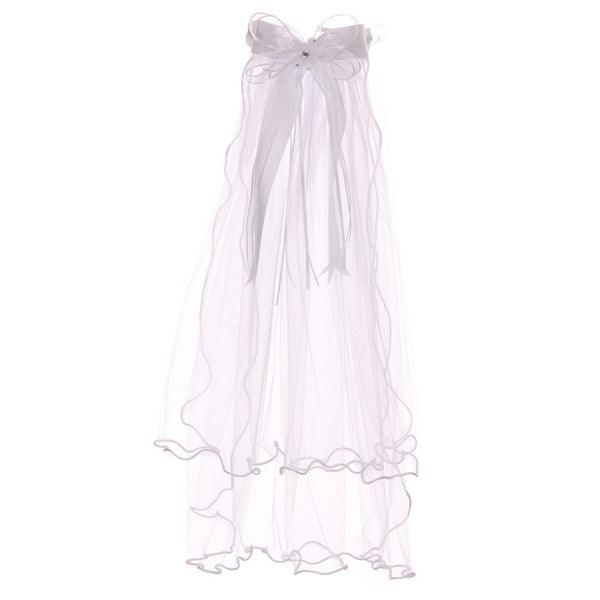 Rain Kids Girls White Clear Crystal Comb Double Layer Communion Flower Girl Veil - SophiasStyle.com