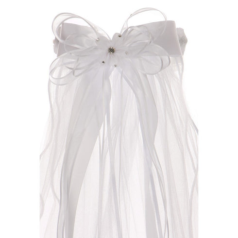 Rain Kids Girls White Clear Crystal Comb Double Layer Communion Flower Girl Veil - SophiasStyle.com