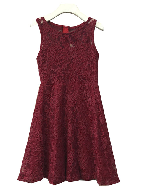 Petite Adele Girls Burgundy Sweet Lace Sleeveless Christmas Dress 6-16 - SophiasStyle.com