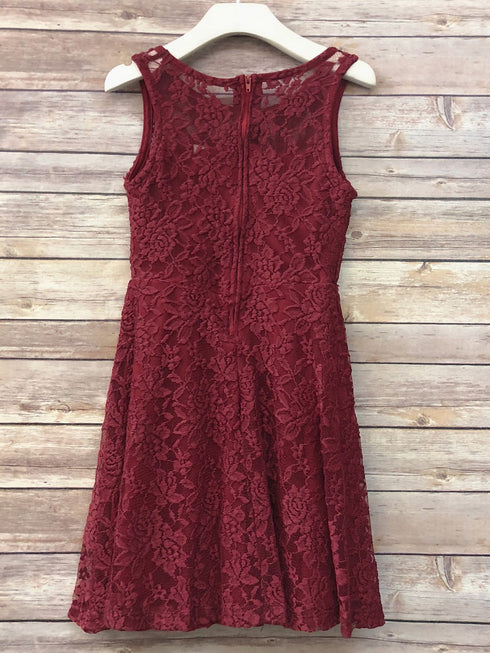 Petite Adele Girls Burgundy Sweet Lace Sleeveless Christmas Dress 6-16 - SophiasStyle.com