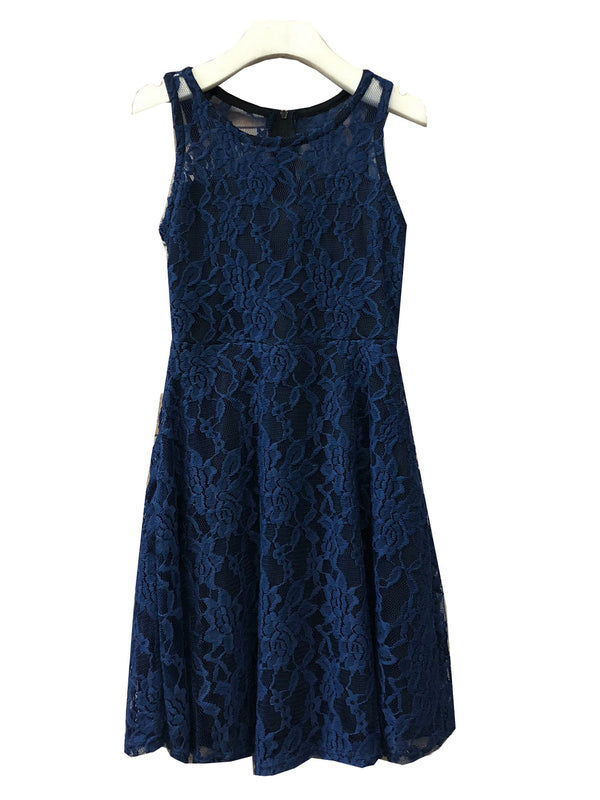 Petite Adele Girls Royal Blue Sweet Lace Sleeveless Christmas Dress 6-16 - SophiasStyle.com