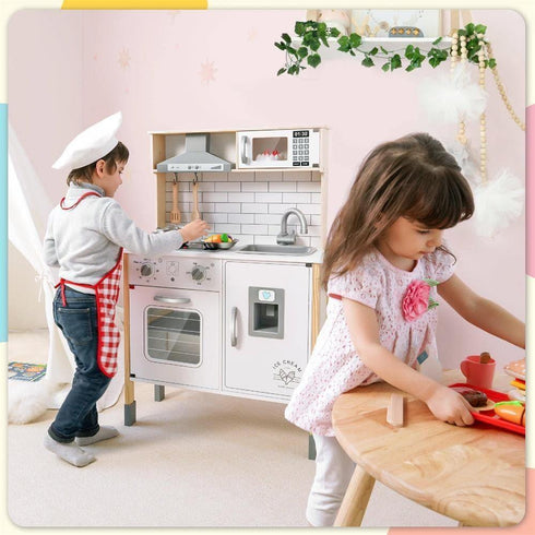 Tiny Land® Play Kitchen with 18 Pcs Toy Food & Cookware Accessories