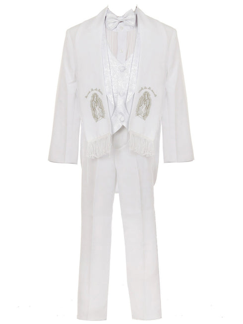 Rain Kids Little Boys White Virgin Mary Embroidery Baptism Tuxedo Suit 2T-7 - SophiasStyle.com
