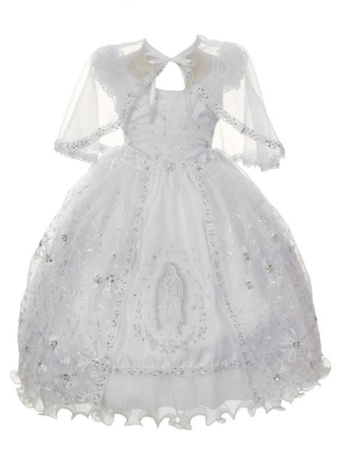 Rain Kids Little Girl White Organza Rhinestone Baptism Cape Dress 2T-6 - SophiasStyle.com