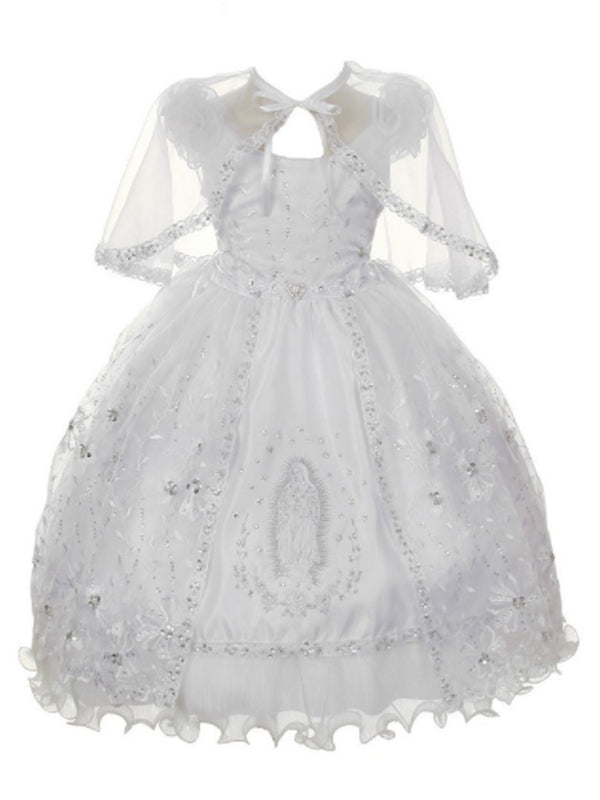 Rain Kids Little Girl White Organza Rhinestone Baptism Cape Dress 2T-6 - SophiasStyle.com