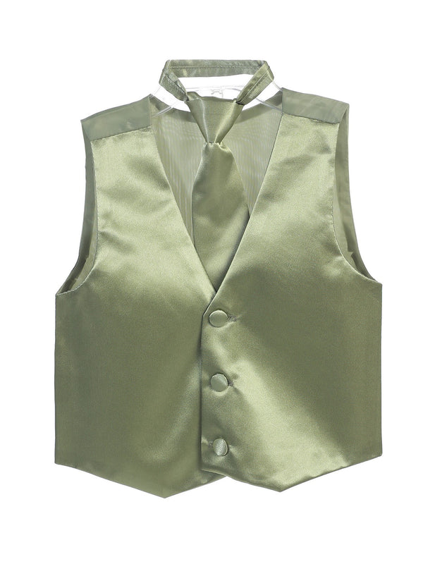 Tip Top Kids Little Boys Sage Three Button Satin Vest Tie 2 Pc Set 2-6 - SophiasStyle.com