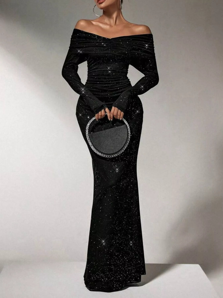 OffShoulder Glitter Evening Maxi Dress from OhSoStyled at Sophia's(02)